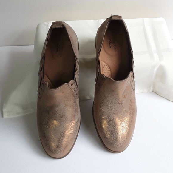 NWT Clarks Trish Bell Gunmetal Metallic Slip on Shoes Size 10 - Picture 2 of 11